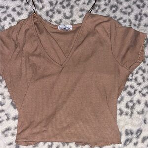Love Stitch Tan Crop Camisole Short Sleeve Top
